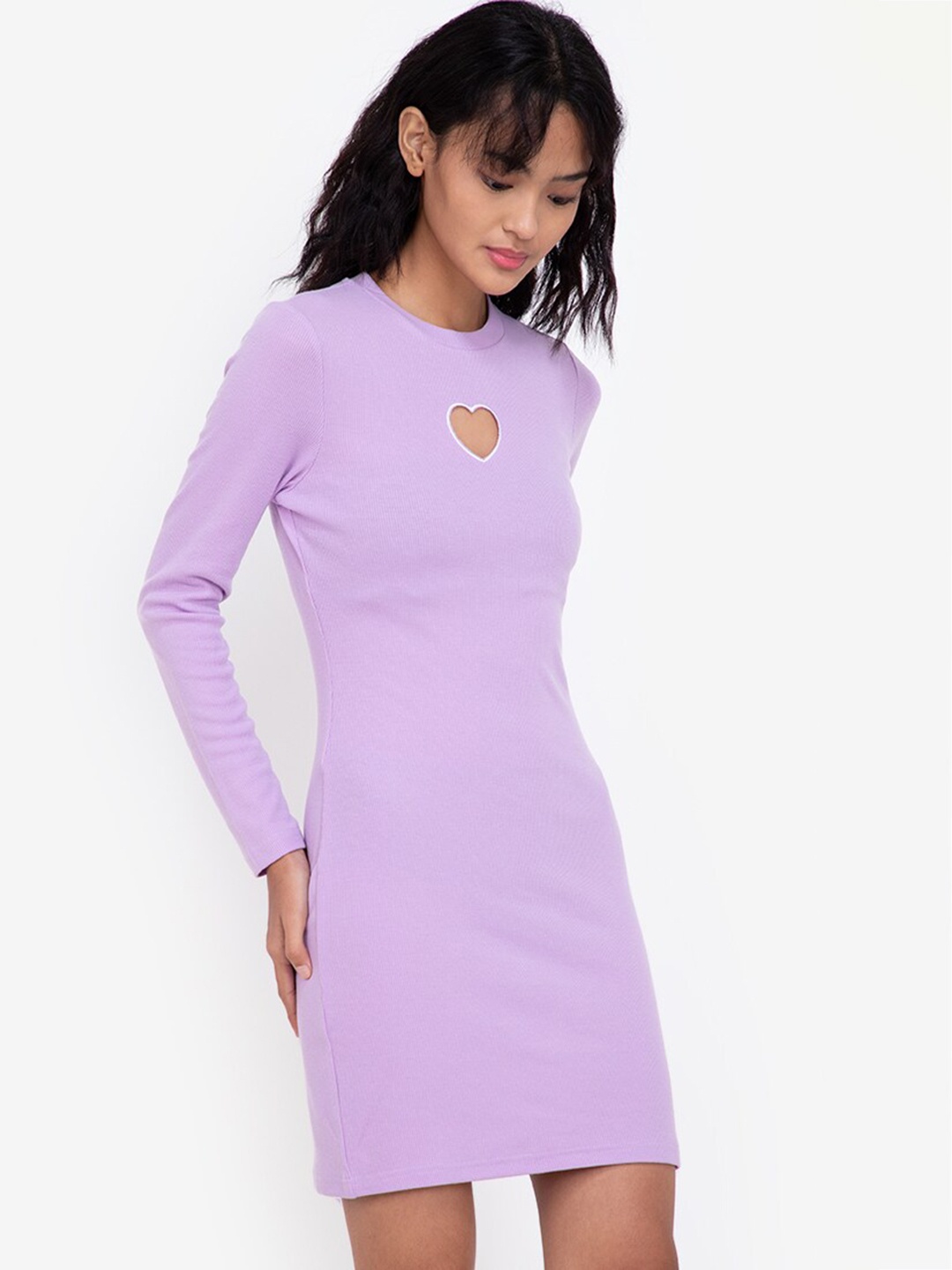 

ZALORA BASICS Lavender Bodycon Heart Cut Out Mini Dress