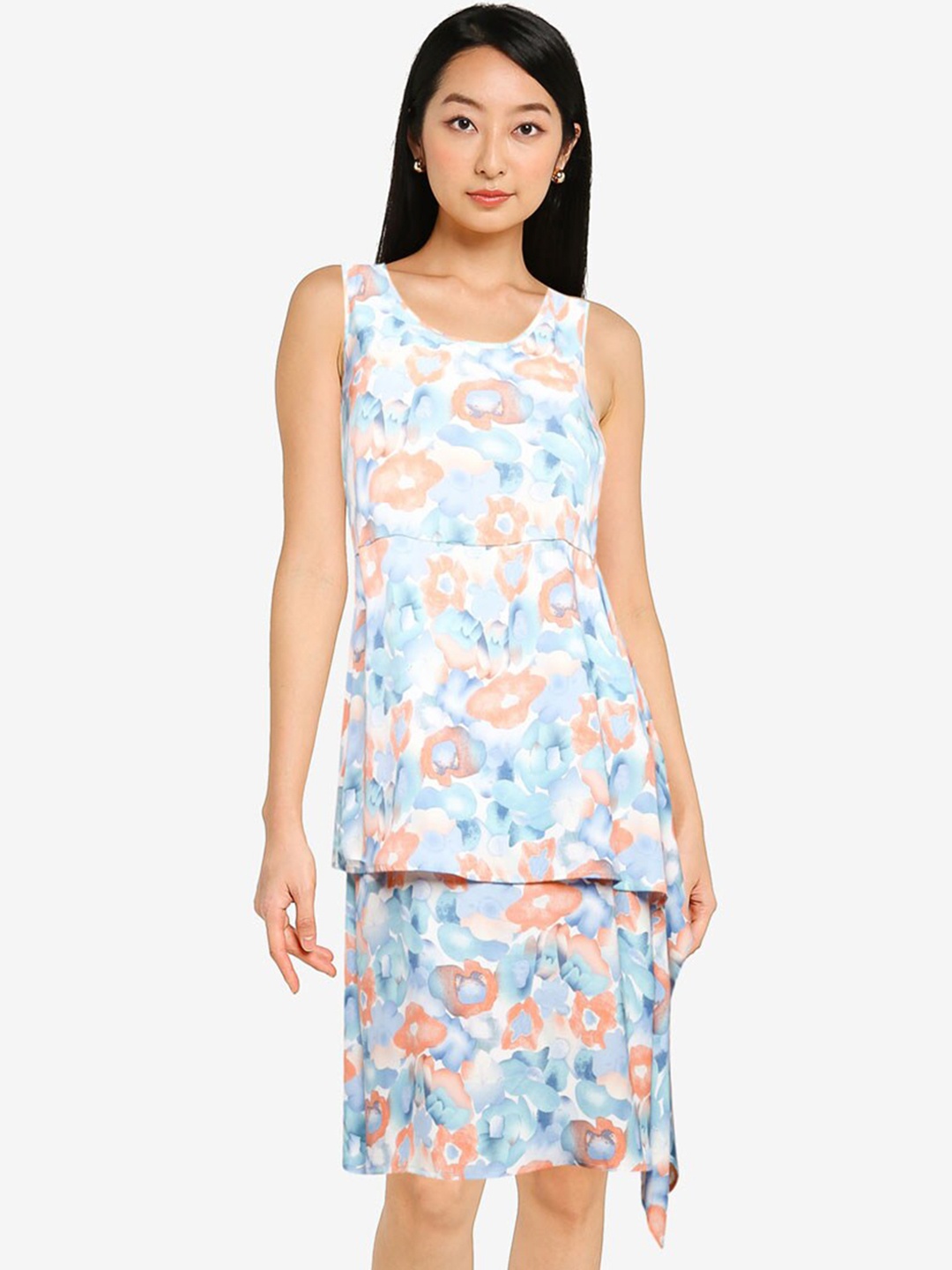 

ZALORA BASICS White & Blue A-Line Dress