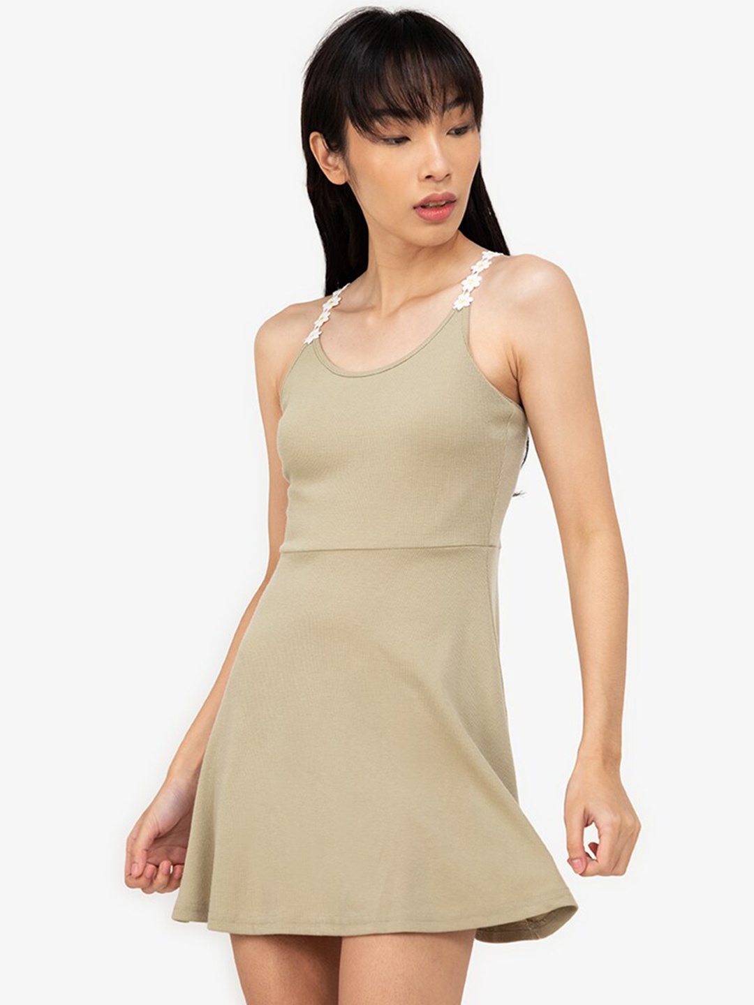 

ZALORA BASICS Women Khaki Solid A-Line Mini Dress