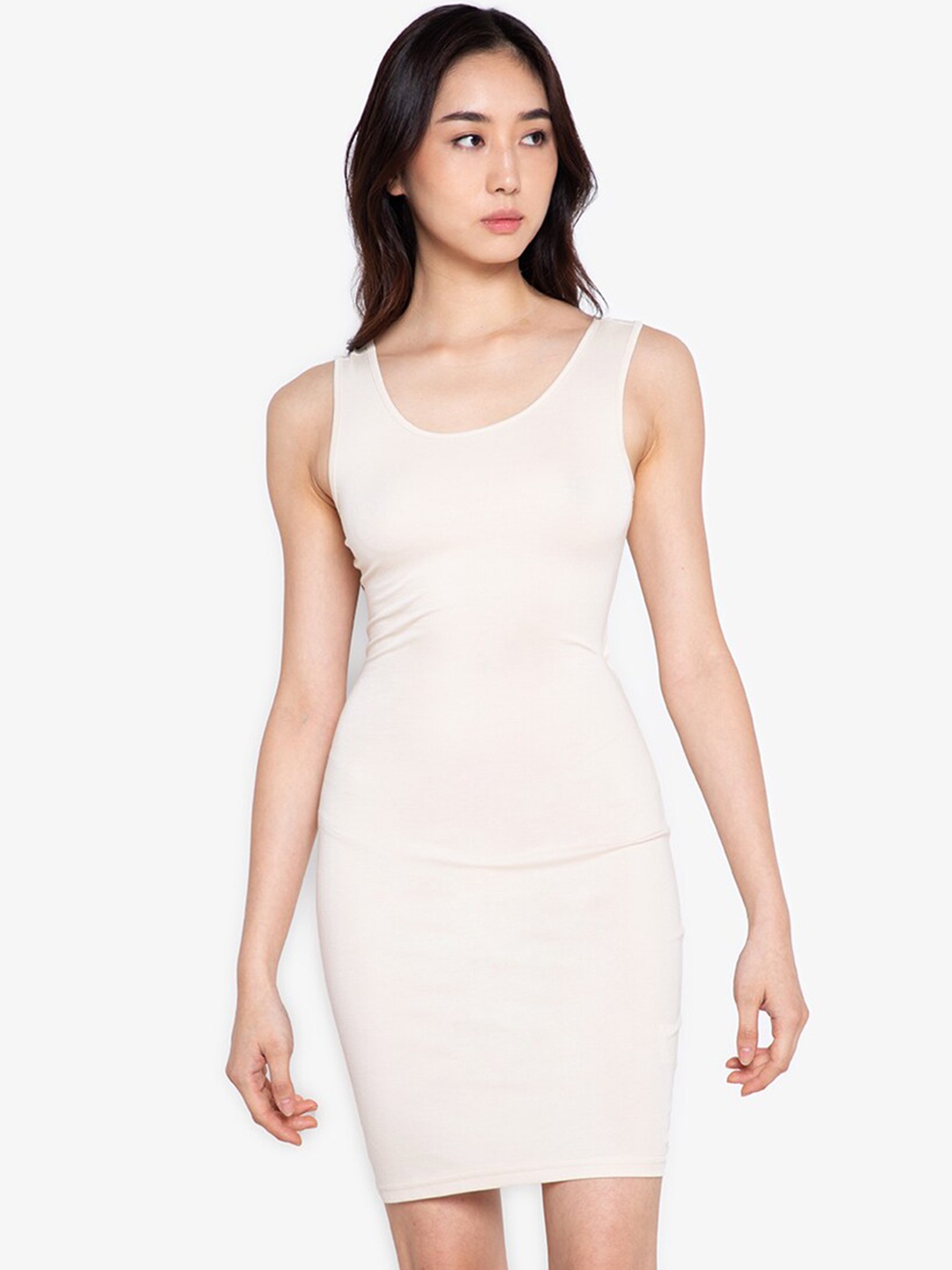 

ZALORA BASICS Beige Back Twist Bodycon Mini Dress