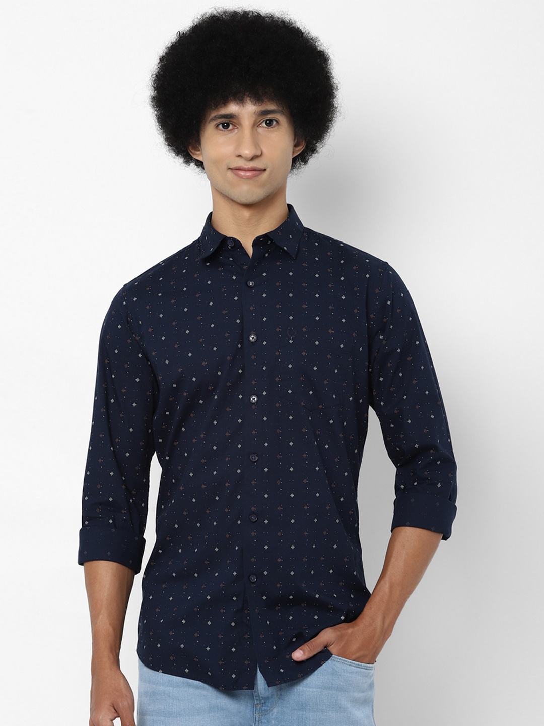 

Allen Solly Men Navy Blue Slim Fit Printed Casual Shirt