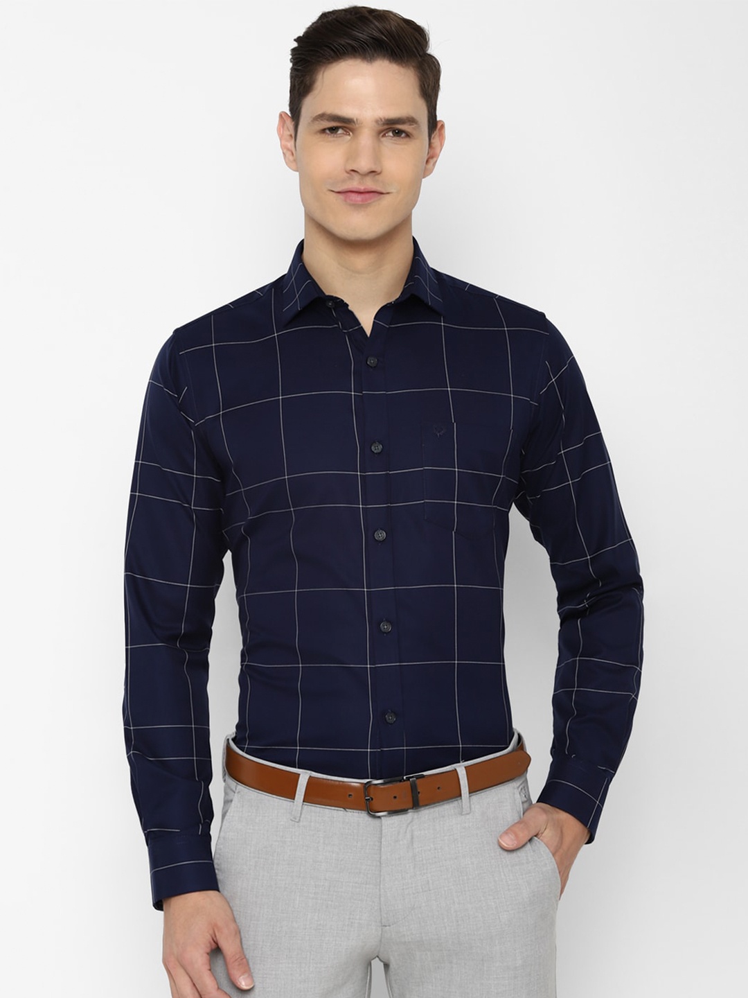 

Allen Solly Men Navy Blue Slim Fit Windowpane Checks Checked Formal Shirt
