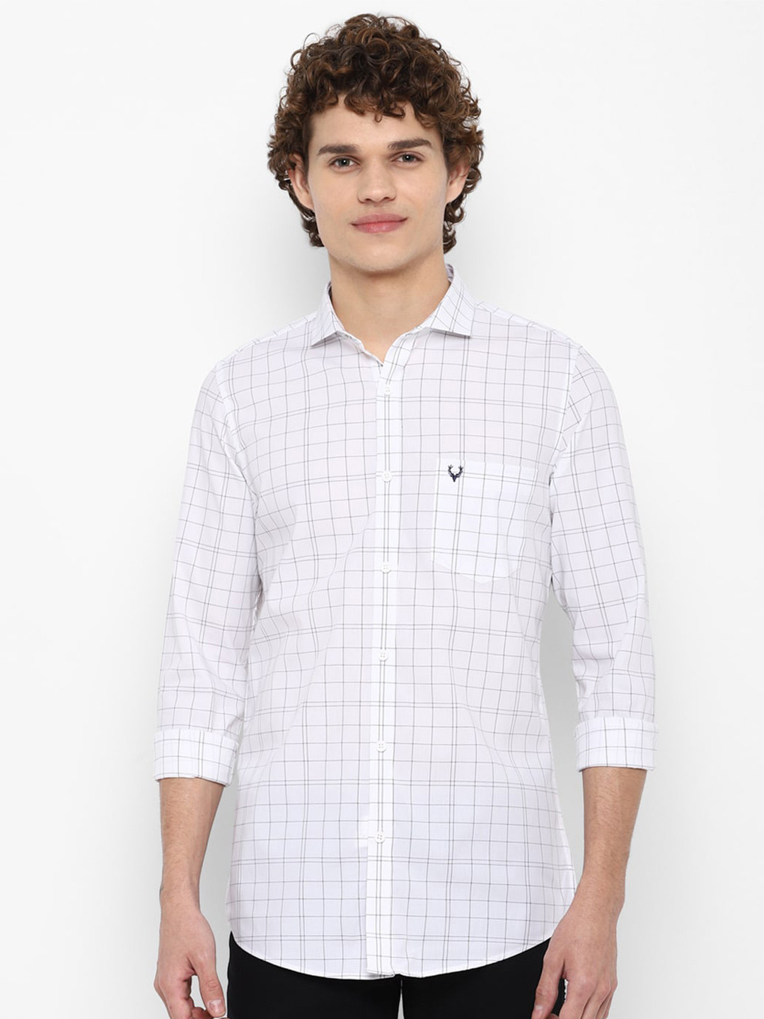 

Allen Solly Men White Slim Fit Windowpane Checks Checked Casual Shirt