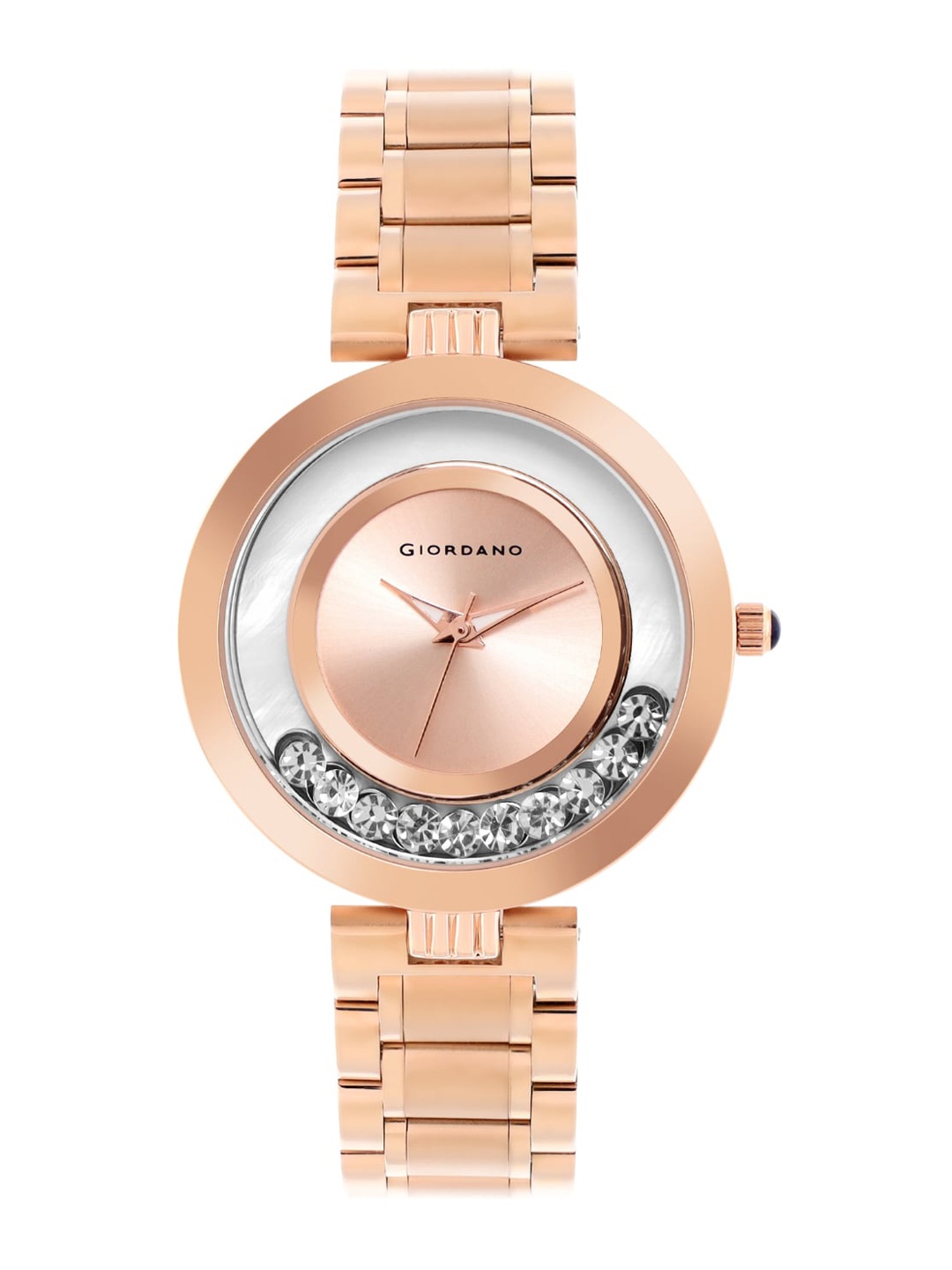 

GIORDANO Women Rose Gold-Toned Embellished Dial & Rose Gold Toned Bracelet Style Straps Analogue Watch