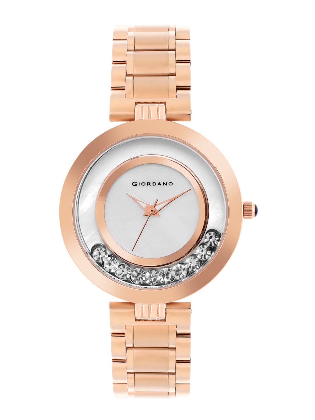 

GIORDANO Women White Embellished Dial & Rose Gold Toned Bracelet Style Straps Analogue Watch GZ-60021-11