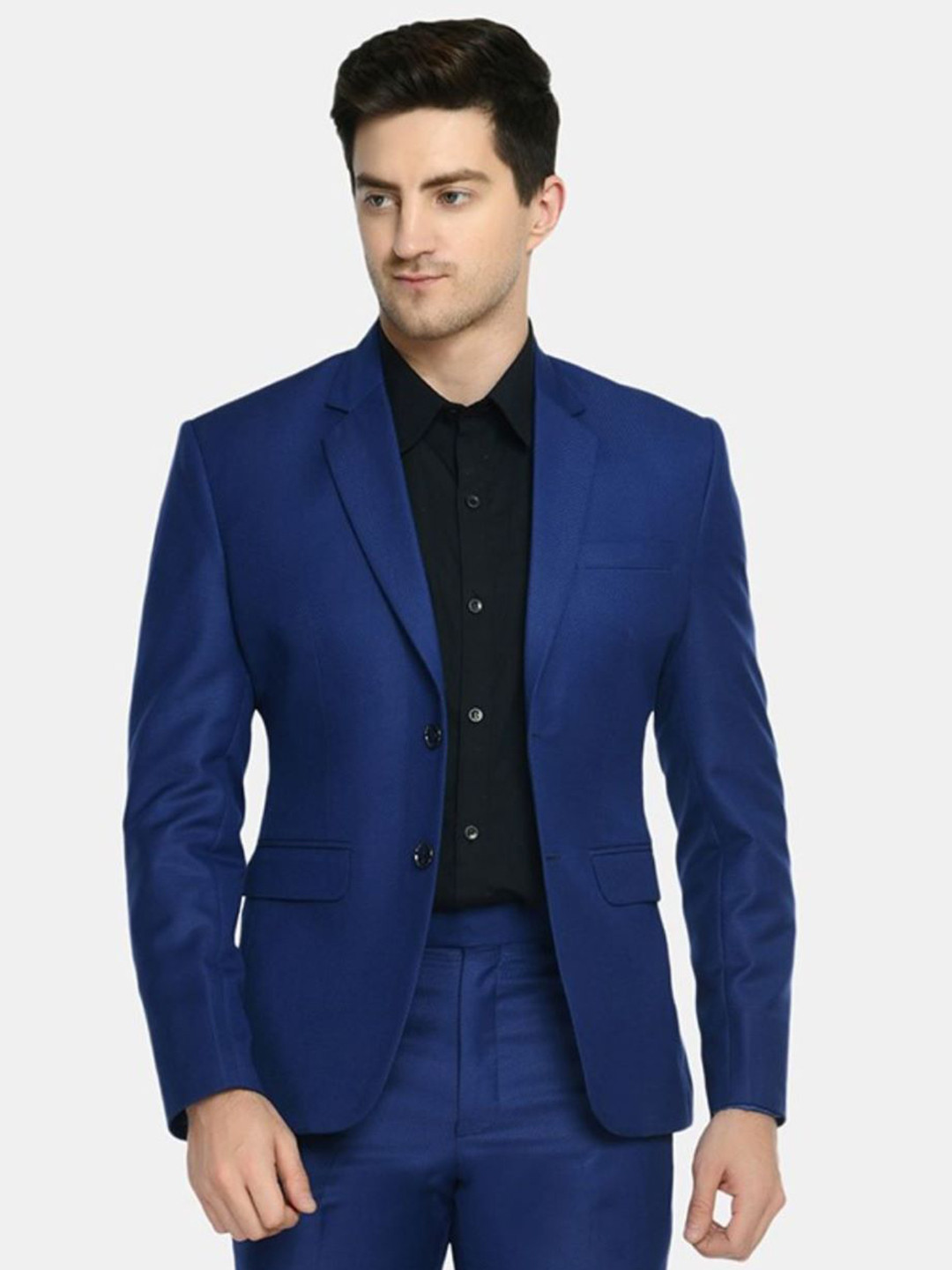 

TrulyFeb Men Navy Blue Slim-Fit Solid Single-Breasted Formal Blazer