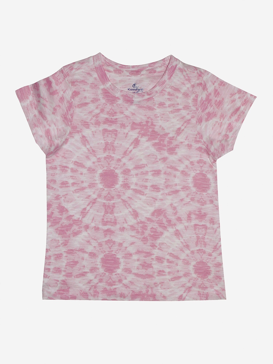

KiddoPanti Girls Pink Tie and Dye Cotton T-shirt