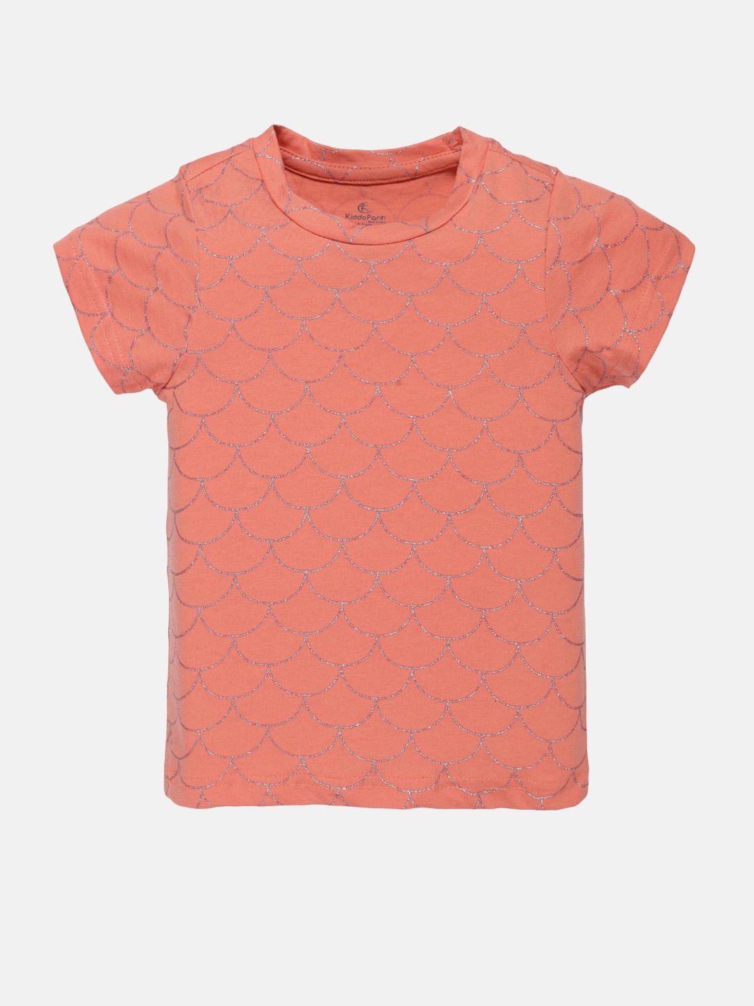 

KiddoPanti Girls Peach-Coloured Printed T-shirt 100% Cotton