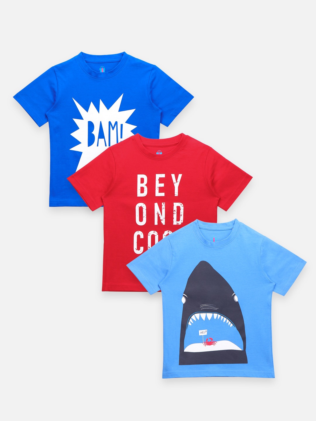 

LilPicks Boys Pack of 3 Printed Cotton T-shirts, Blue