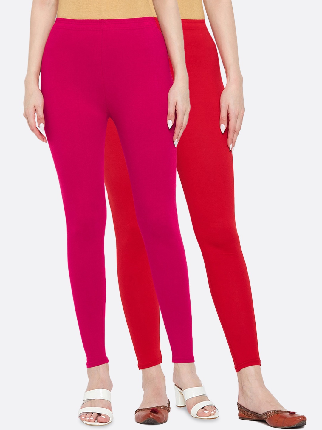 

Clora Creation Women Pack Of 2 Red & Magenta Solid Ankle Length Leggings