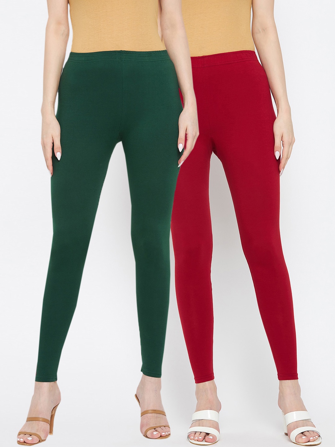 

Clora Creation Women Pack of 2 Maroon & Green Solid Ankle-Length Leggings