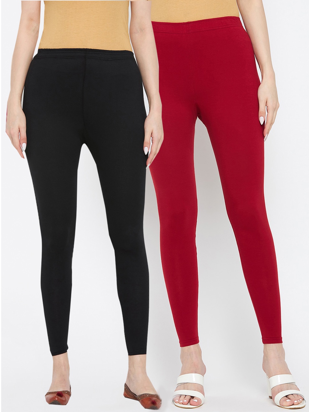 

Clora Creation Women Pack Of 2 Maroon & Black Solid Ankle-Length Leggings