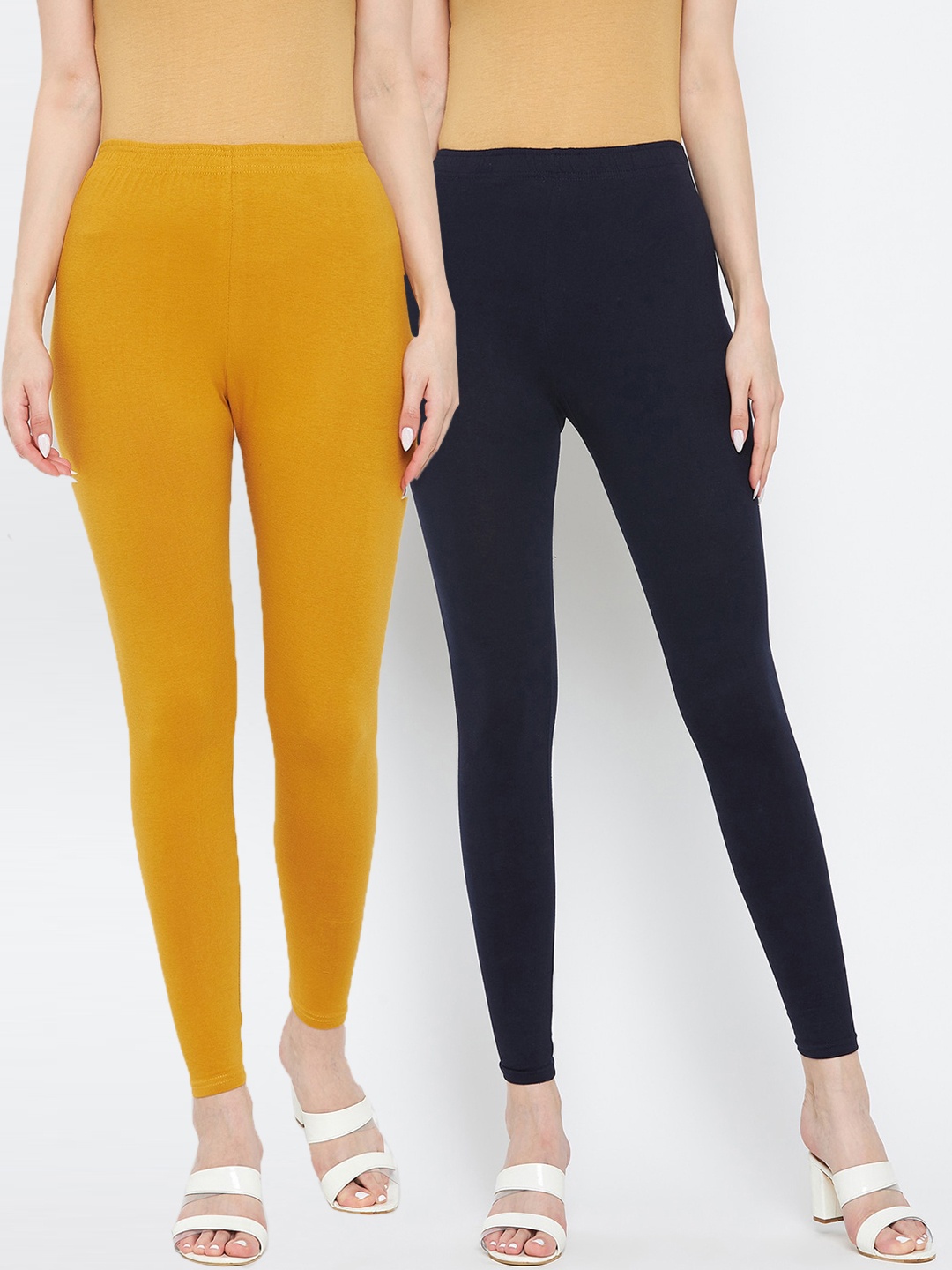 

Clora Creation Women Pack Of 2 Navy Blue & Mustard Solid Ankle-Length Leggings