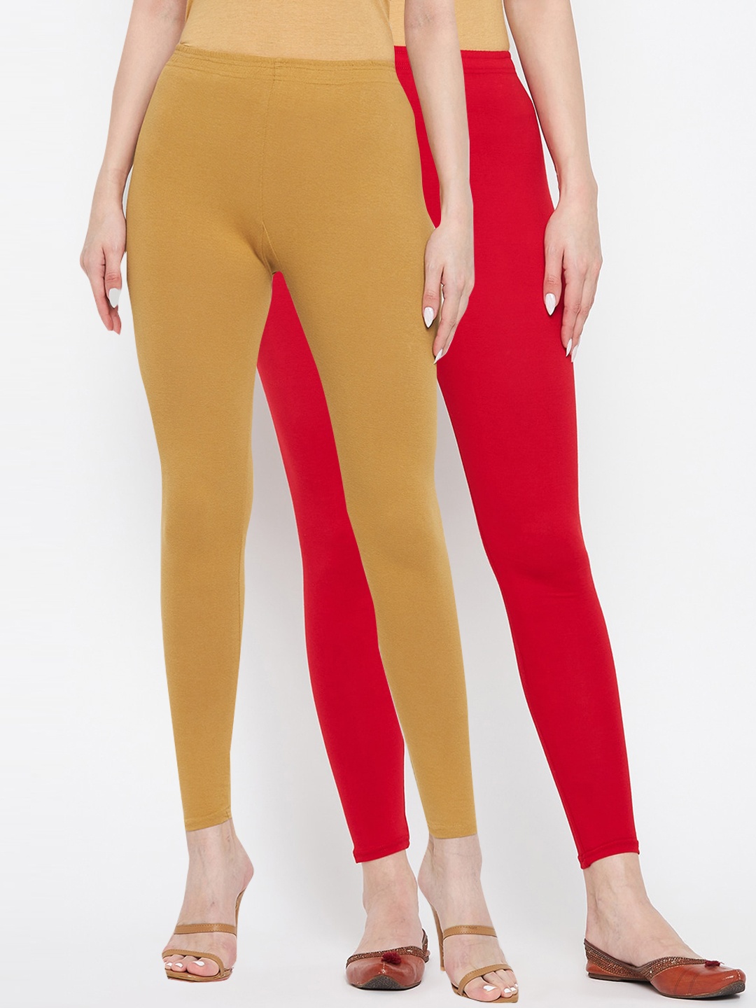 

Clora Creation Women Pack Of 2 Solid Cotton Ankle Length Leggings, Red