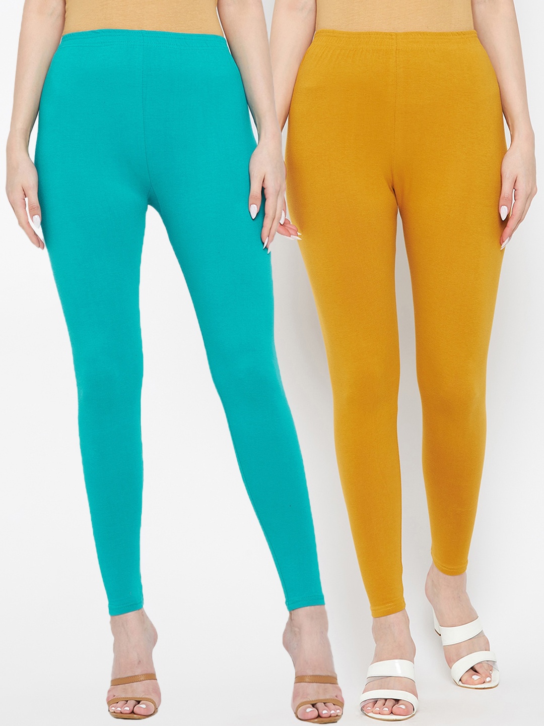 

Clora Creation Women Pack Of 2 Solid Comfort-Fit Ankle-Length Leggings, Teal