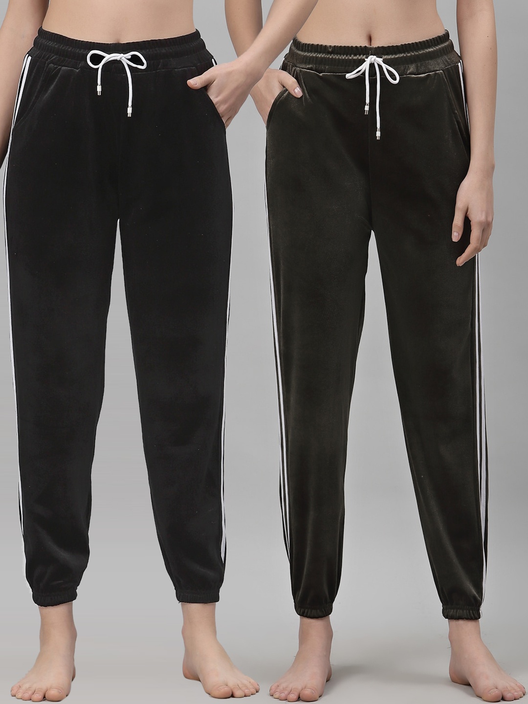 

NEUDIS Women Black & Olive Green Pack Of 2 Solid Lounge Pants
