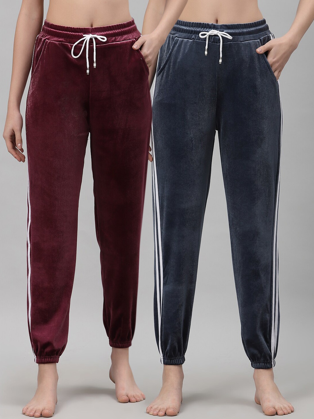 

NEUDIS Women Pack Of 2 Blue & Maroon Solid Lounge Pants