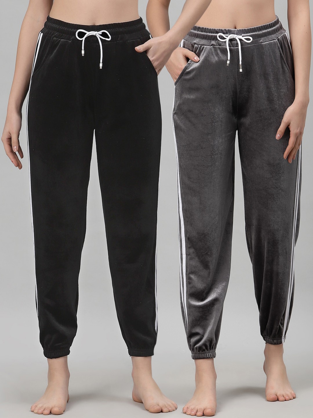 

NEUDIS Women Pack Of 2 Black & Grey Solid Lounge Pants