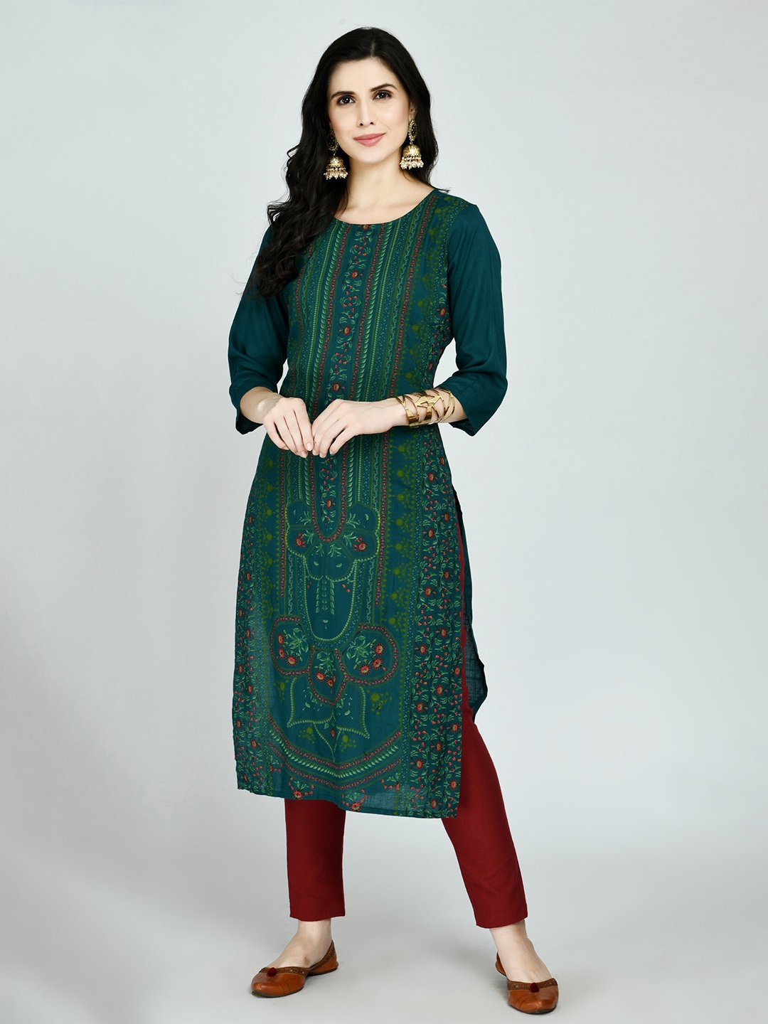

KALINI Green Floral Embroidered Kurta