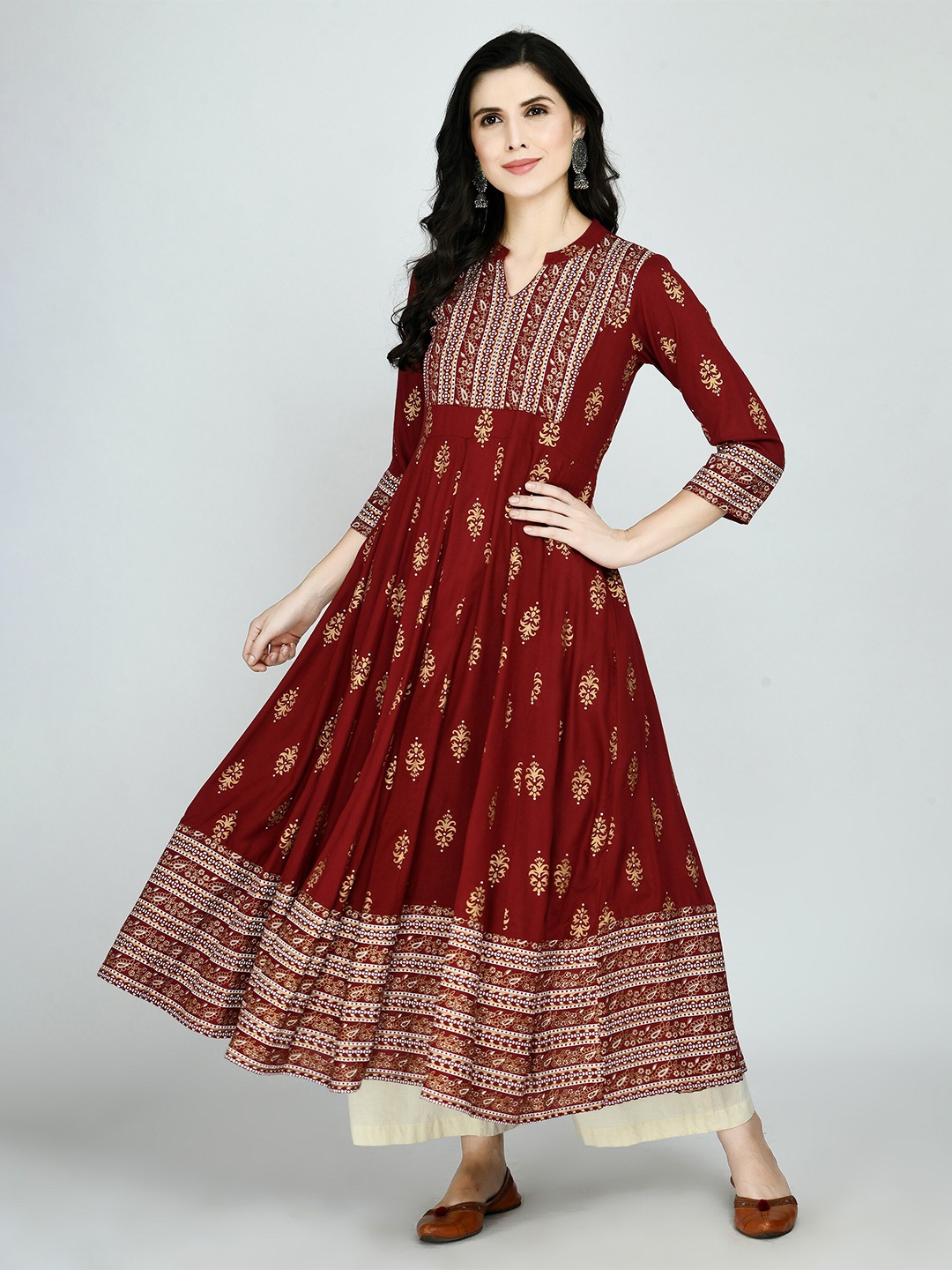 

KALINI Women Maroon Ethnic Motifs Printed Anarkali Kurta