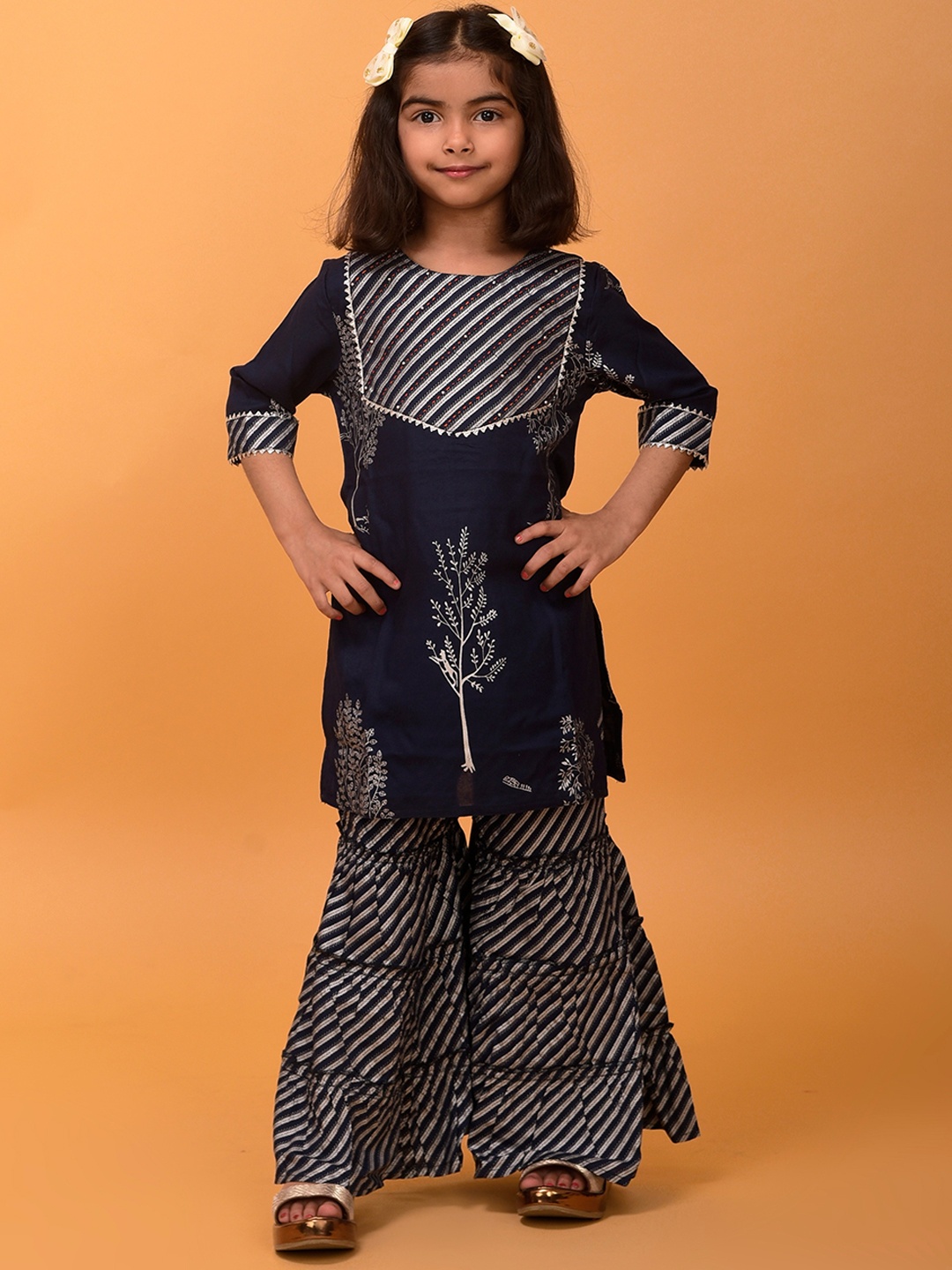 

misbis Girls Blue Floral Printed Kurta with Sharara