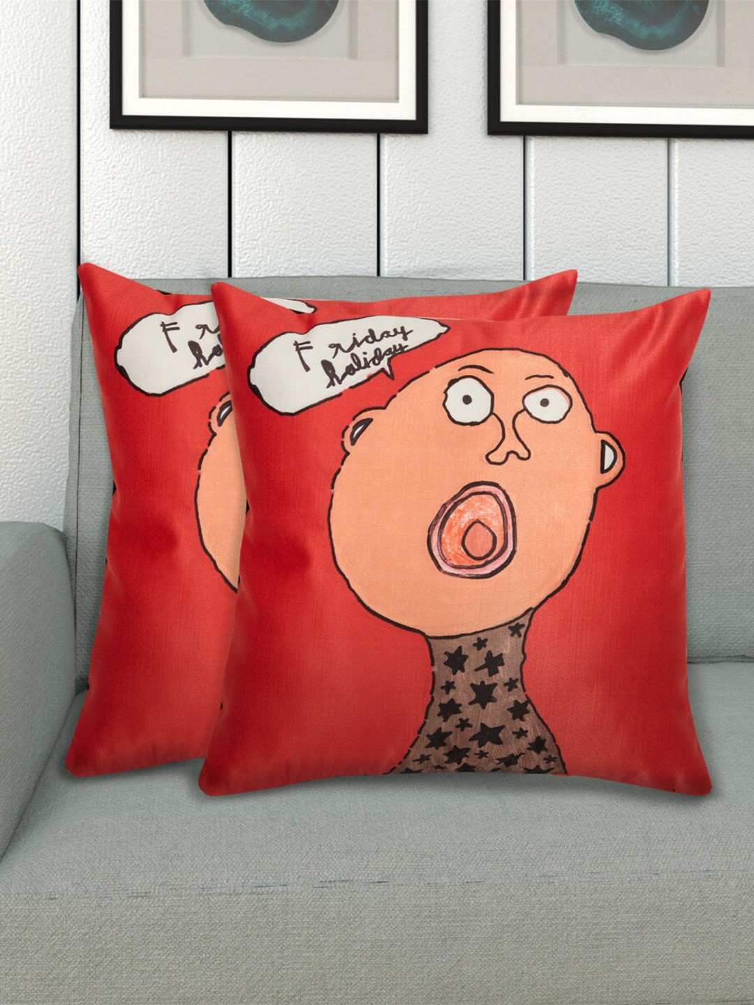 

Home Centre Red & Peach-Coloured Set of 2 Quirky Square Cushion Covers