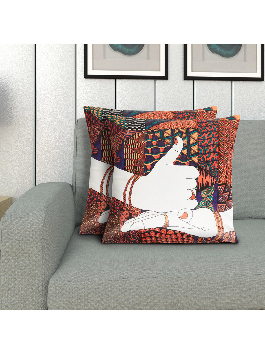 

Home Centre White & Red Set of 2 Quirky Square Cushion Covers