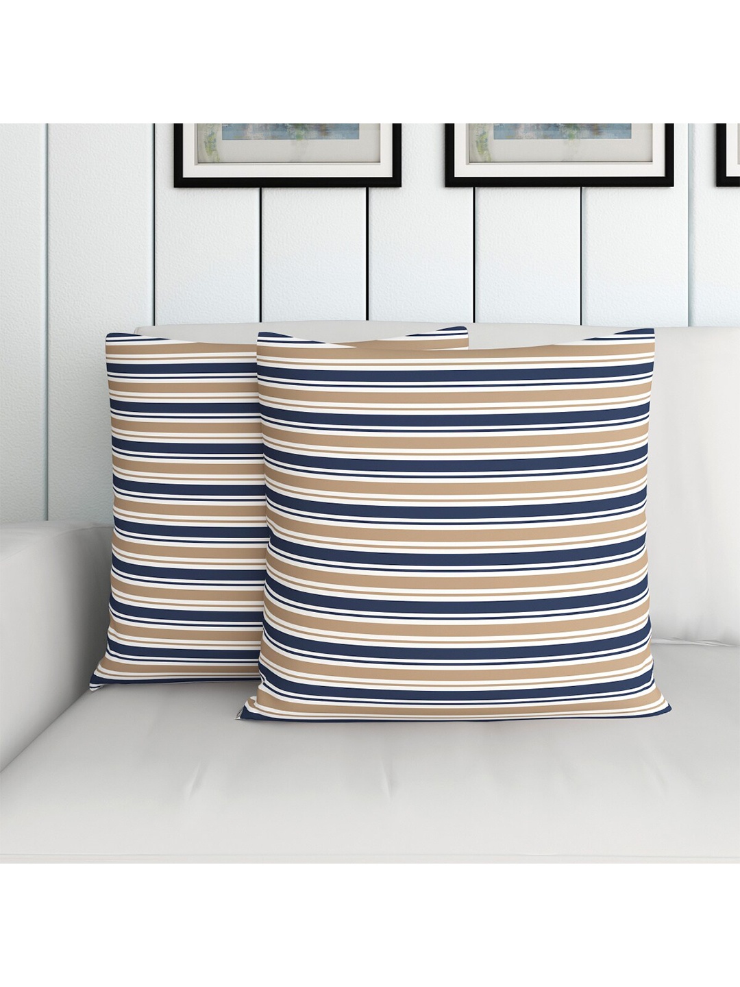 

Home Centre Set of 2 Beige & Blue Striped Cotton Square Cushion Covers
