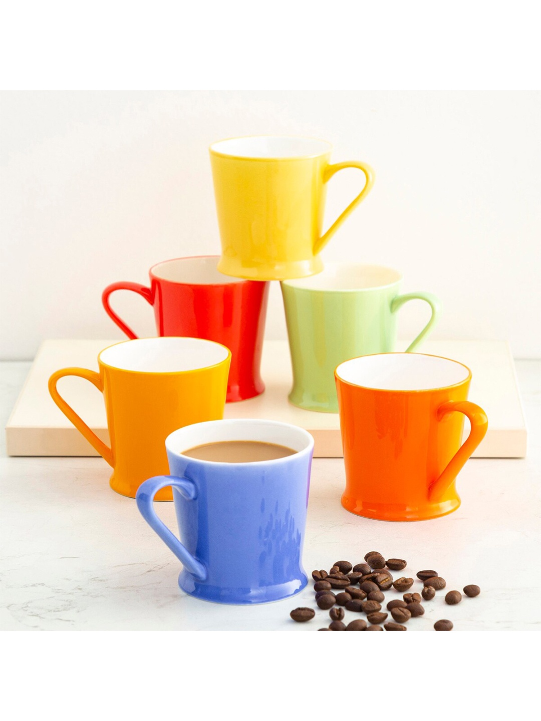 

Home Centre Red & Yellow Solid Bone China Glossy Mugs Set