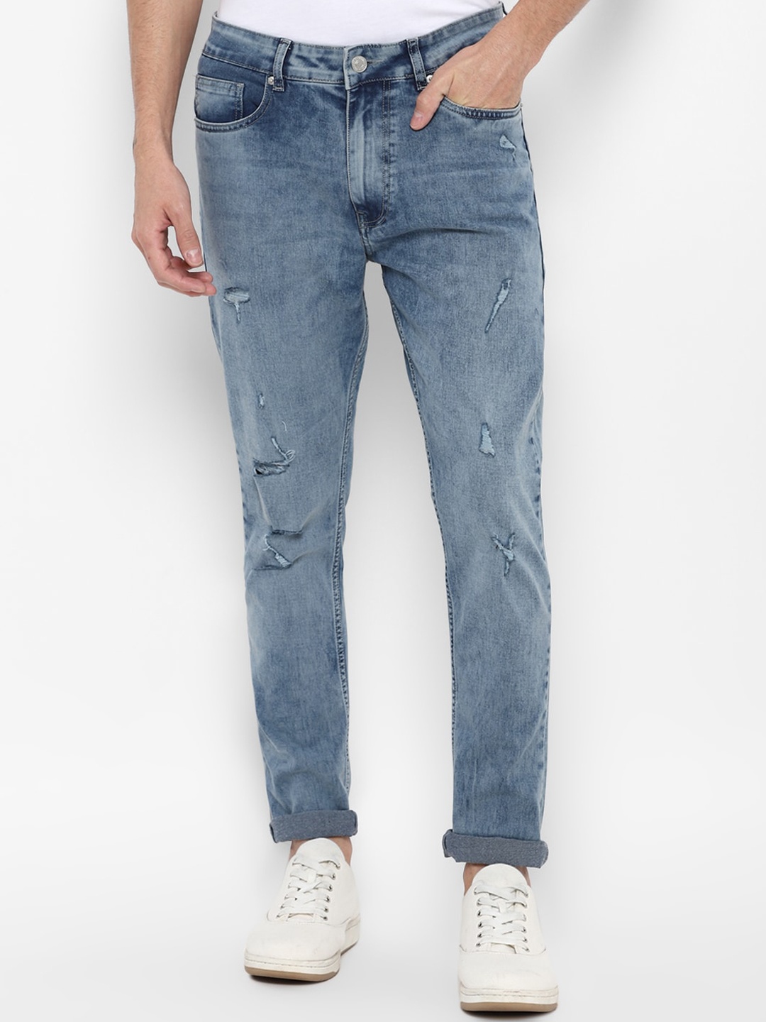 

FOREVER 21 Men Blue Mildly Distressed Pure Cotton Heavy Fade Jeans