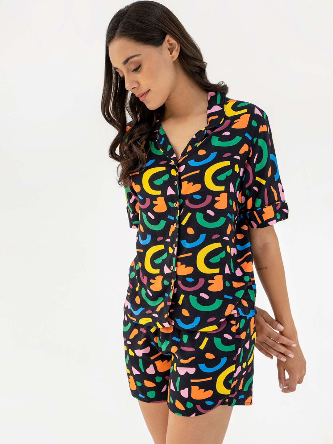 

CLOSETHOOK Women Black & Green Printed Night suit