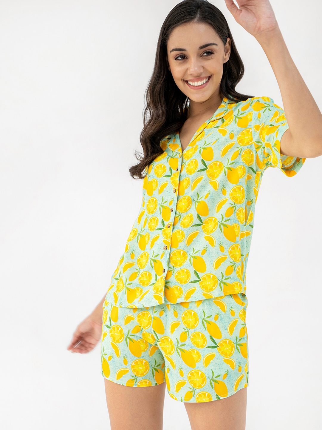 

CLOSETHOOK Women Green & Yellow Printed Night suit