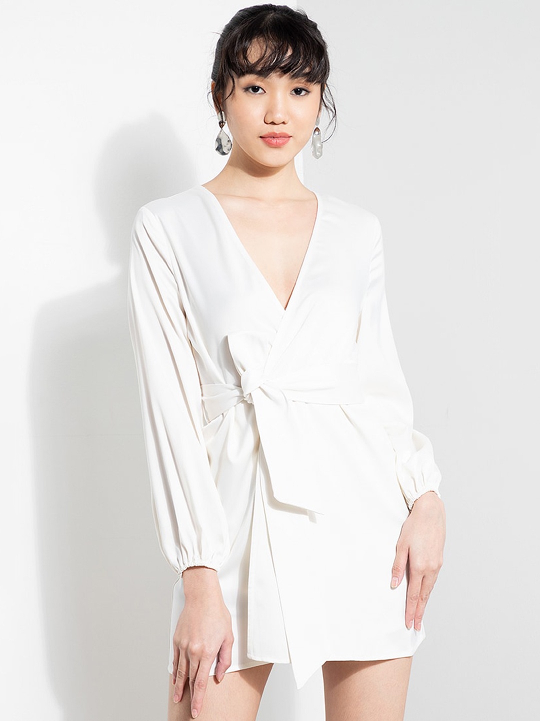 

ZALORA OCCASION White Waist Tie-Up Wrap Mini Dress