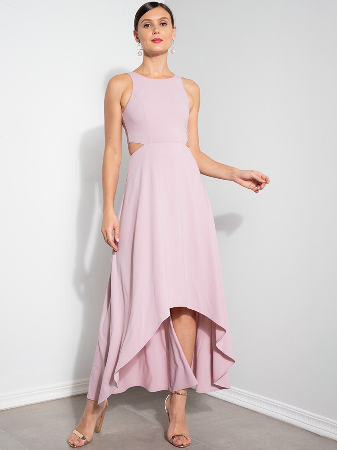

ZALORA OCCASION Pink Solid Cut Out High-Low Fit & Flare Maxi Dress