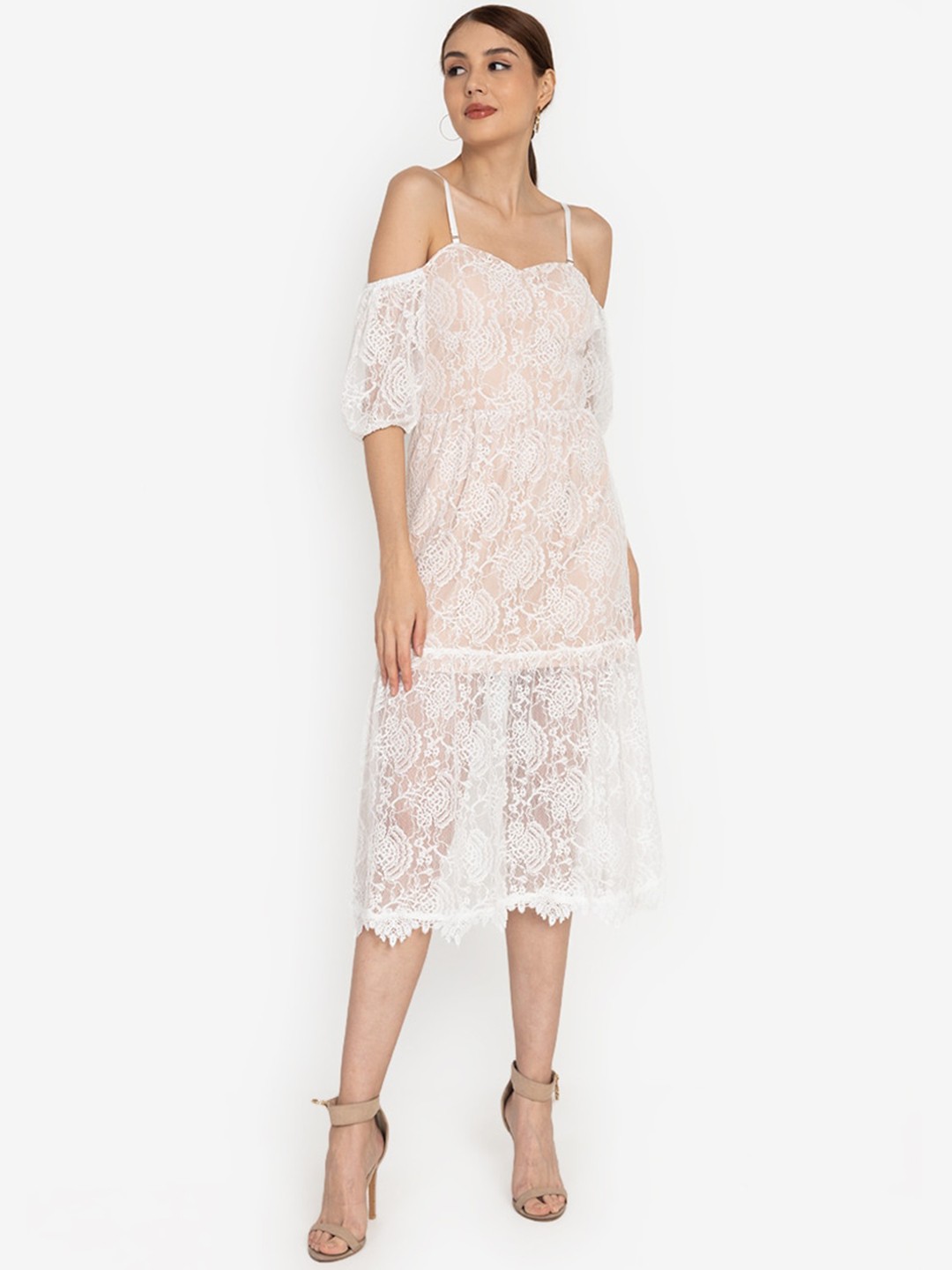 

ZALORA OCCASION White Self Design Lace Midi Dress