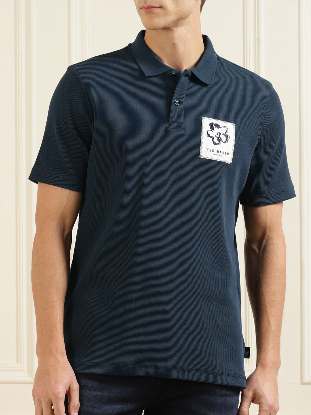 

Ted Baker Men Navy Blue Polo Collar Cotton T-shirt