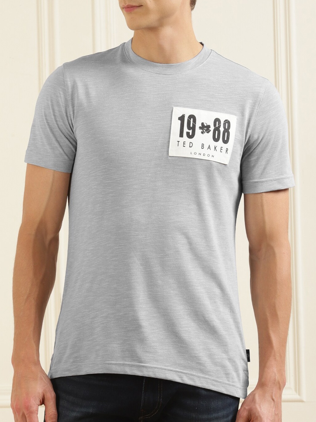 

Ted Baker Men Grey Solid Cotton Applique T-shirt