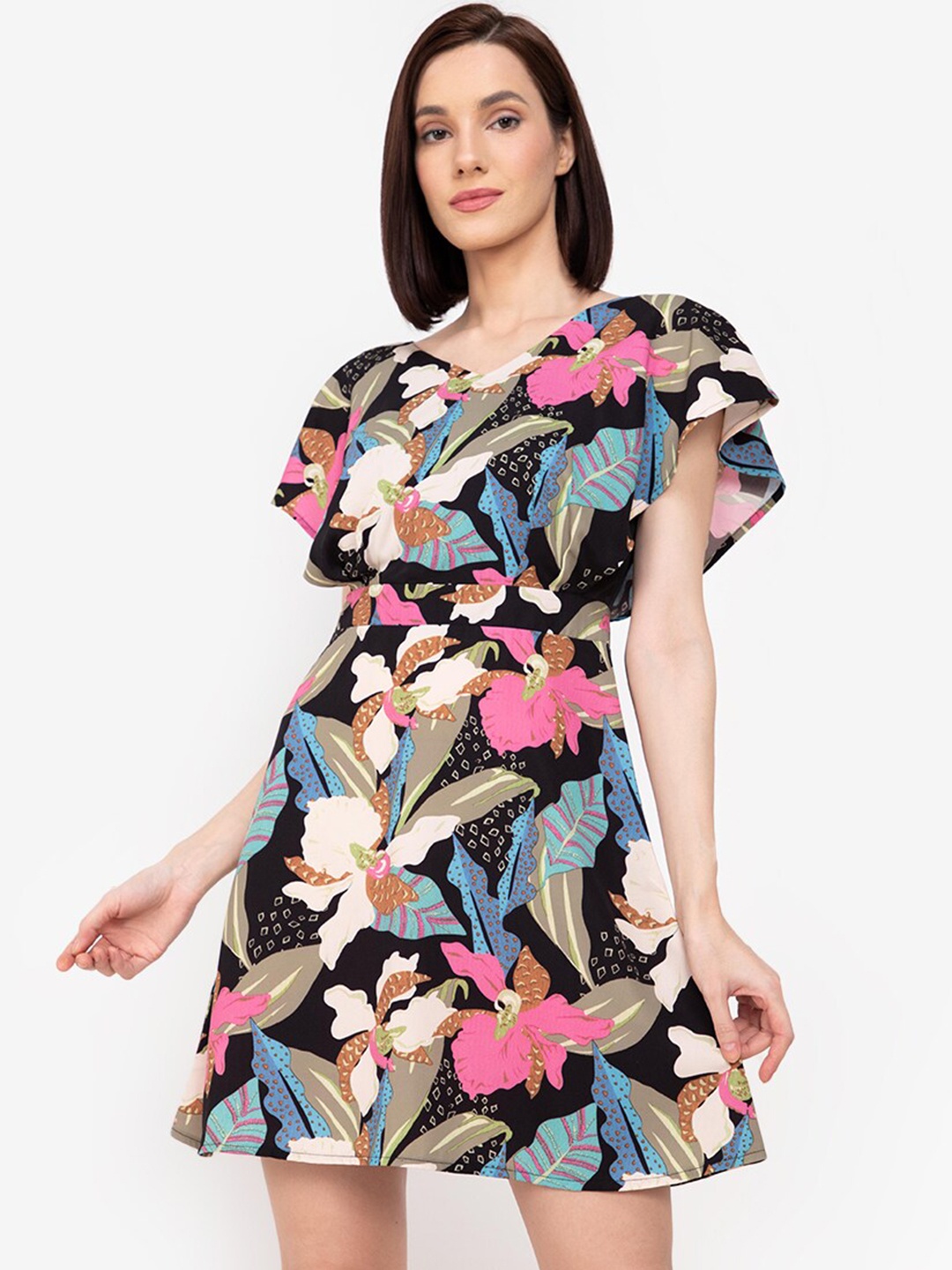 

ZALORA WORK Black & Pink Tropical Mini Dress