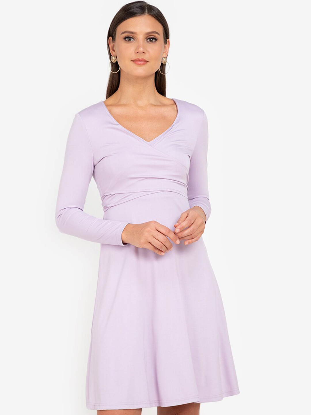 

ZALORA WORK Women Lavender Solid Fit & Flare Dress