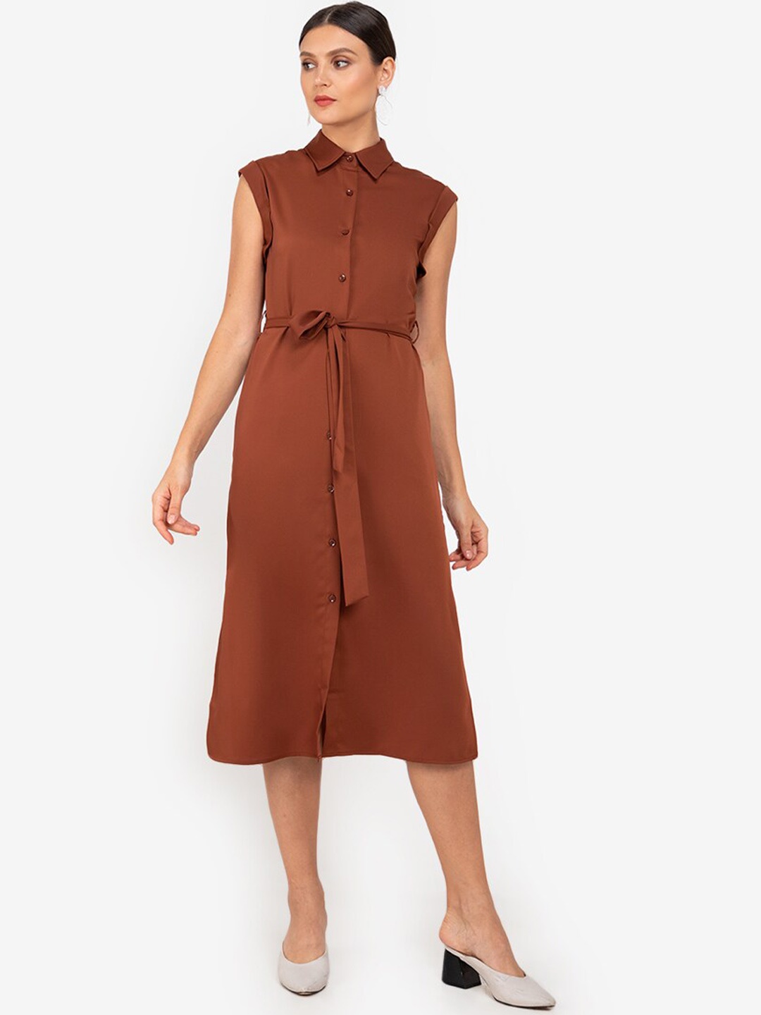 

ZALORA WORK Brown Shirt Midi Shirt Dress