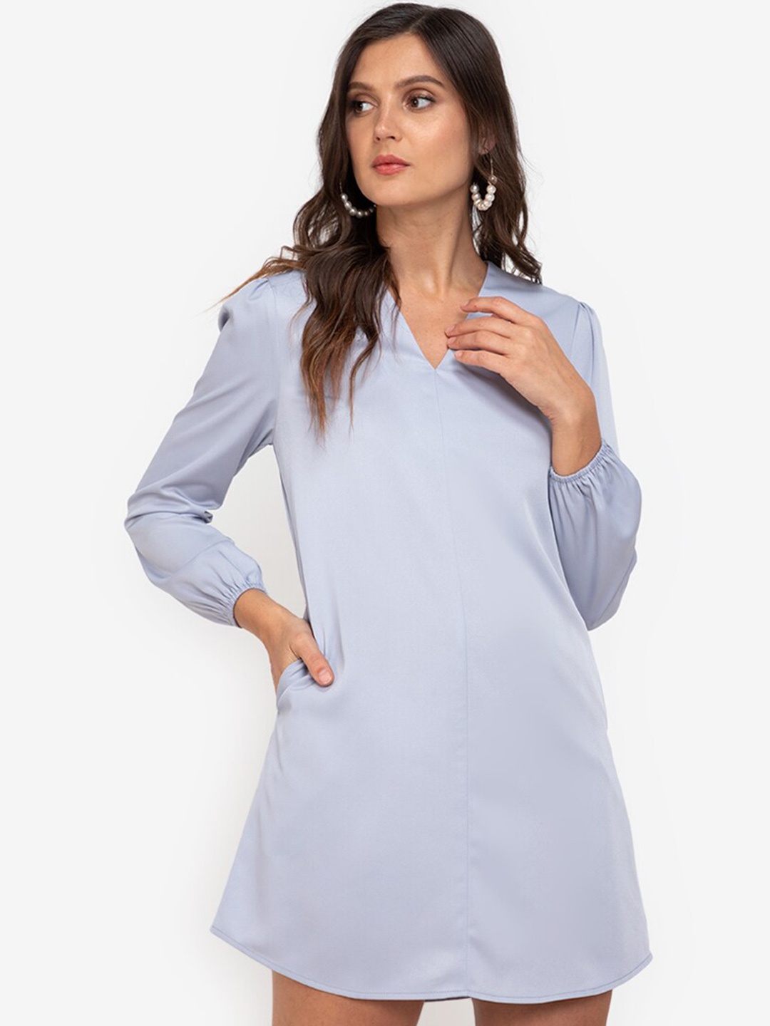 

ZALORA WORK Grey Solid A-Line Mini Dress