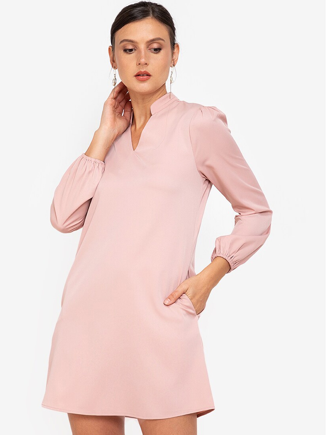 

ZALORA WORK Pink Solid Puff Sleeves Sheath Mini Dress