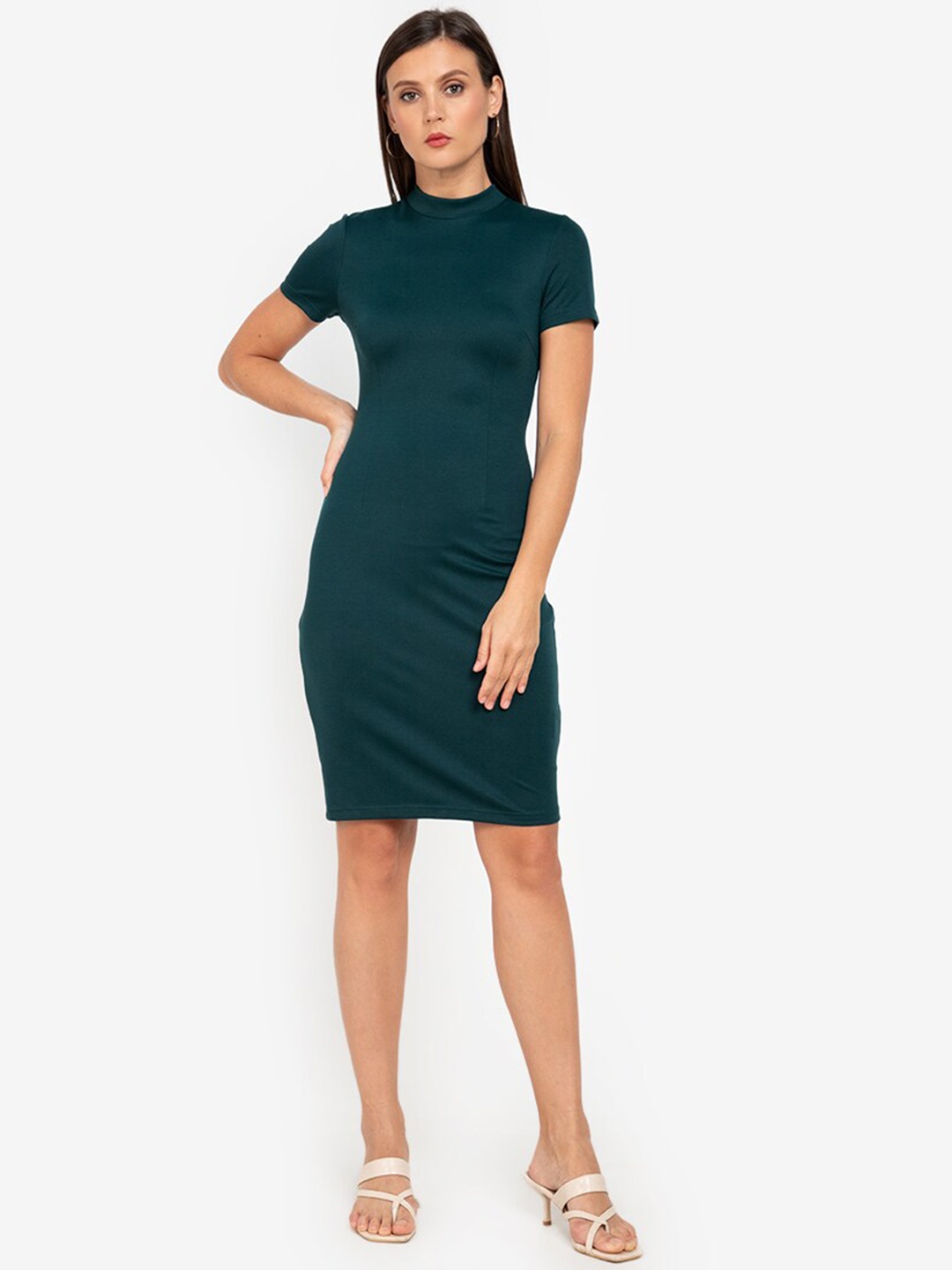 

ZALORA WORK Green Solid High Neck Bodycon Dress