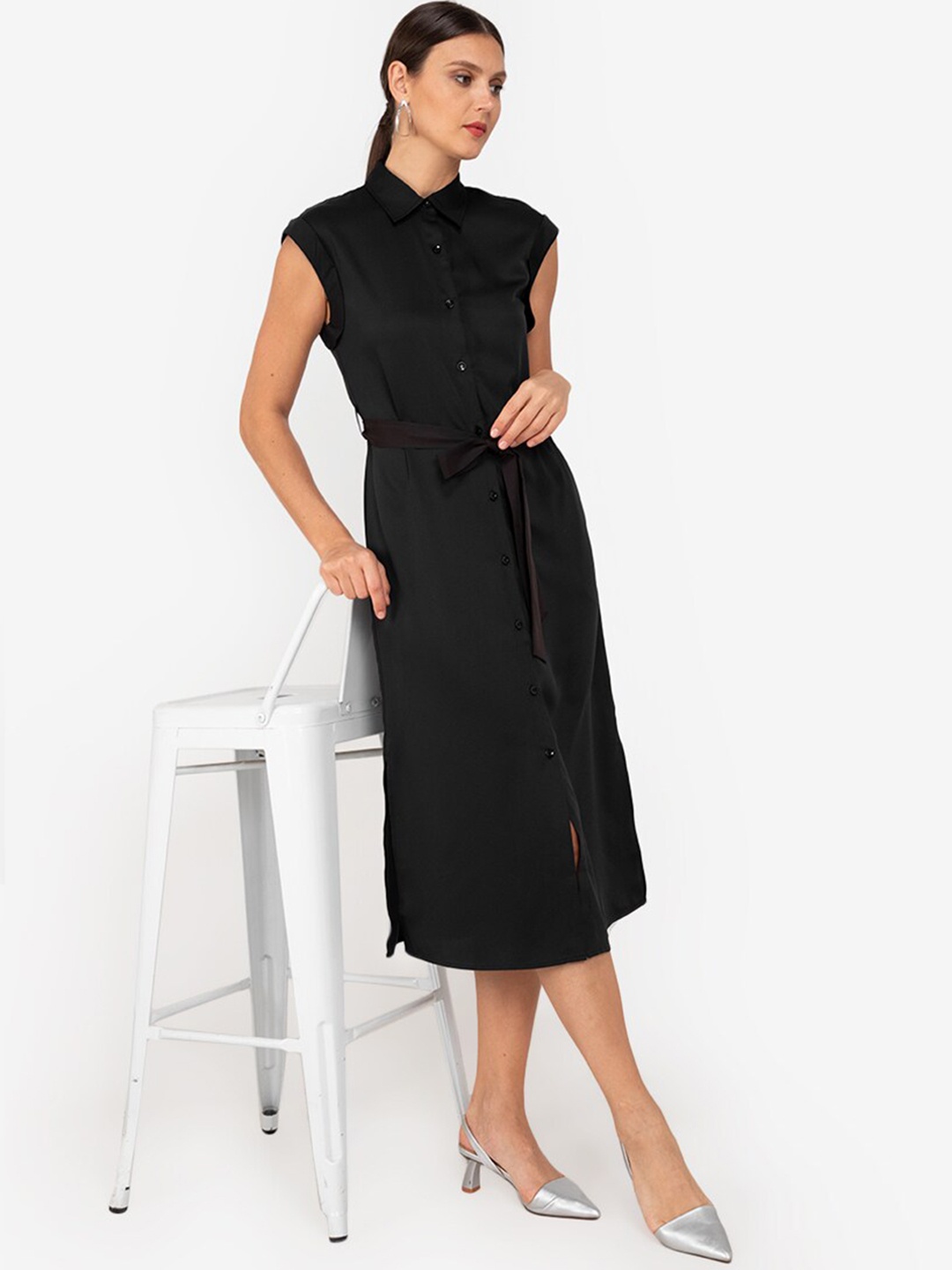 

ZALORA WORK Black Solid Shirt Dress