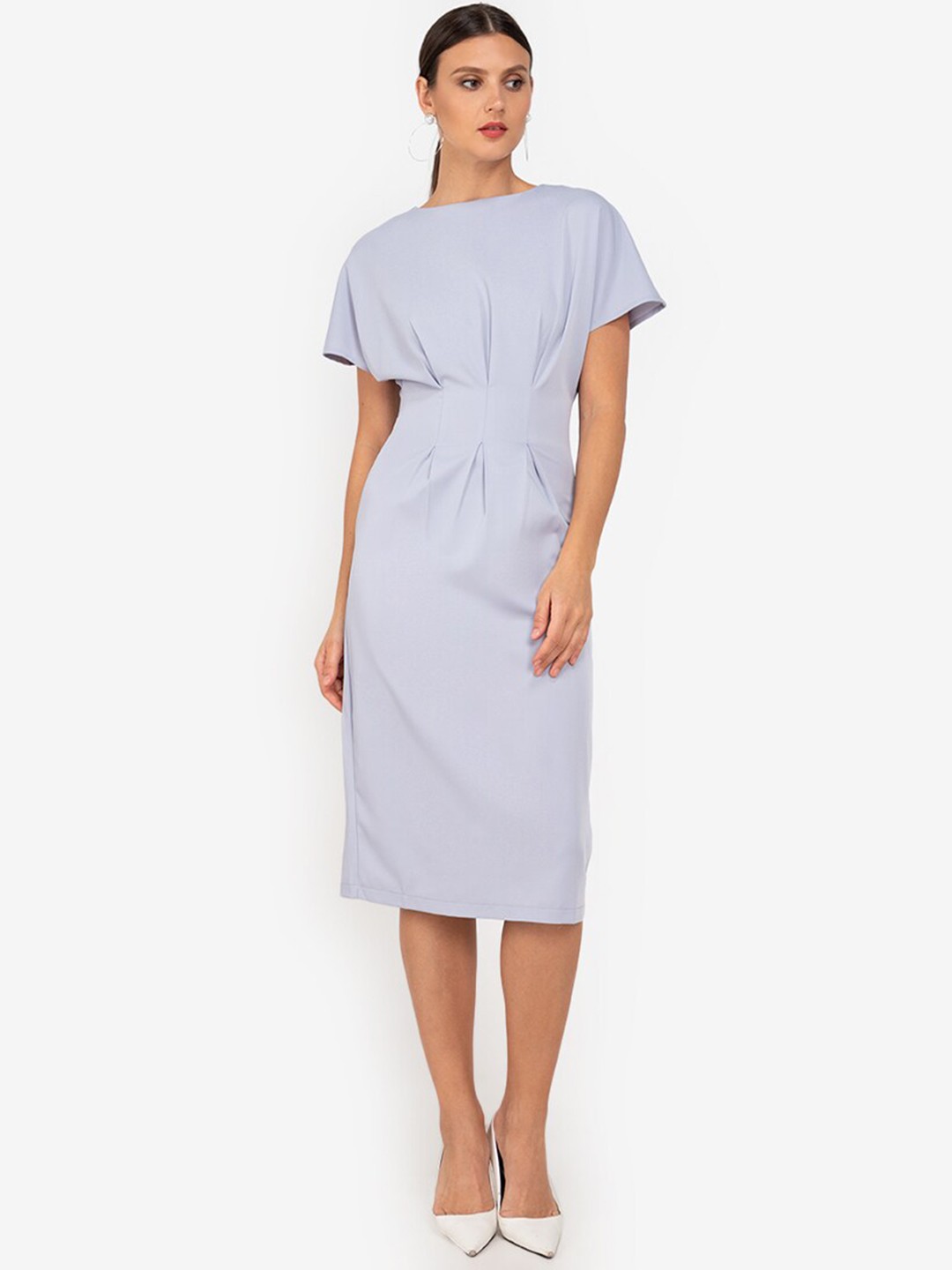 

ZALORA WORK Grey Pleated Sheath Midi Dress