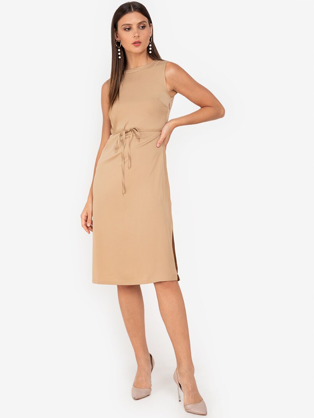 

ZALORA WORK Women Beige Solid A-Line Dress