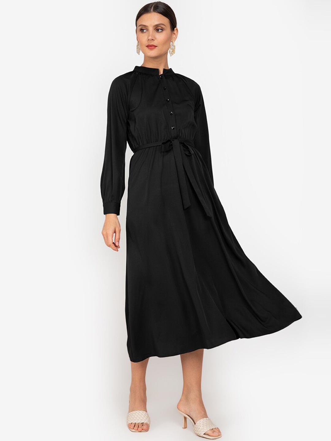 

ZALORA WORK Black Half Placket Shirt Dress