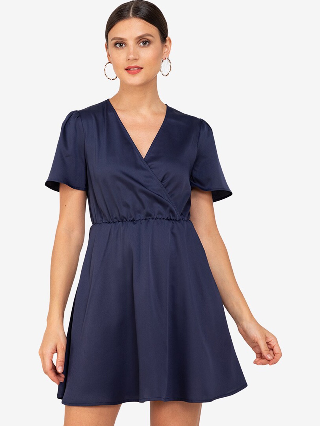 

ZALORA WORK Navy Blue Solid Wrap Mini Dress