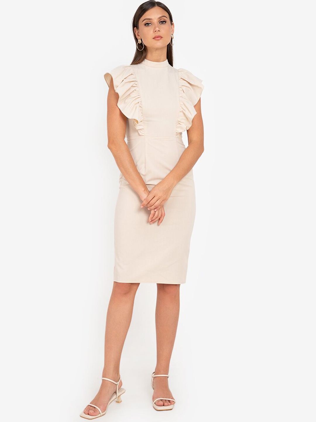 

ZALORA WORK Beige Maternity Ruffles Sheath Dress