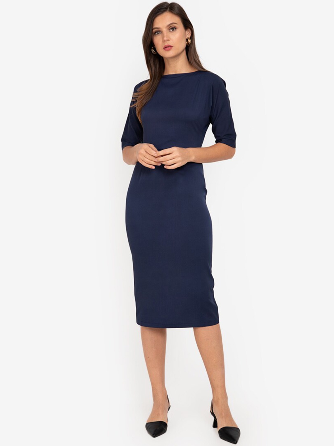 

ZALORA WORK Navy Blue Solid Bodycon Dress